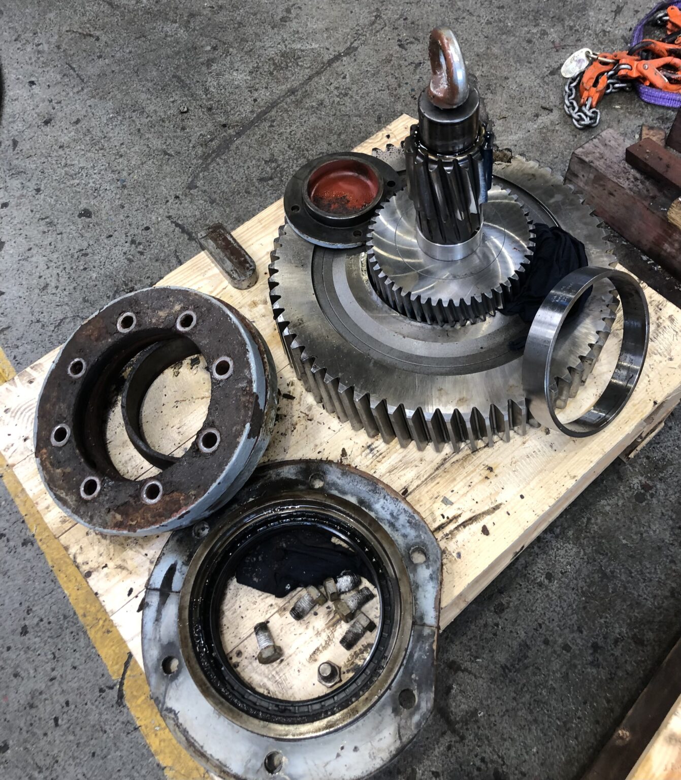 Marine machinery components during repair work